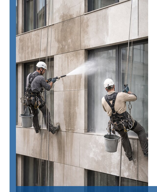 Послестроительная мойка фасада промышленным альпинизмом в Озёрске