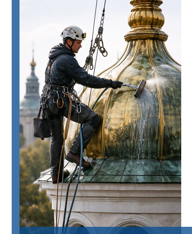 Профессиональная мойка куполов и шпилей высотными альпинистами в Озёрске