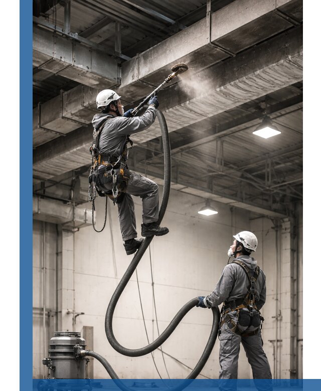 Обеспыливание потолочных конструкций в Озёрске промышленным альпинизмом