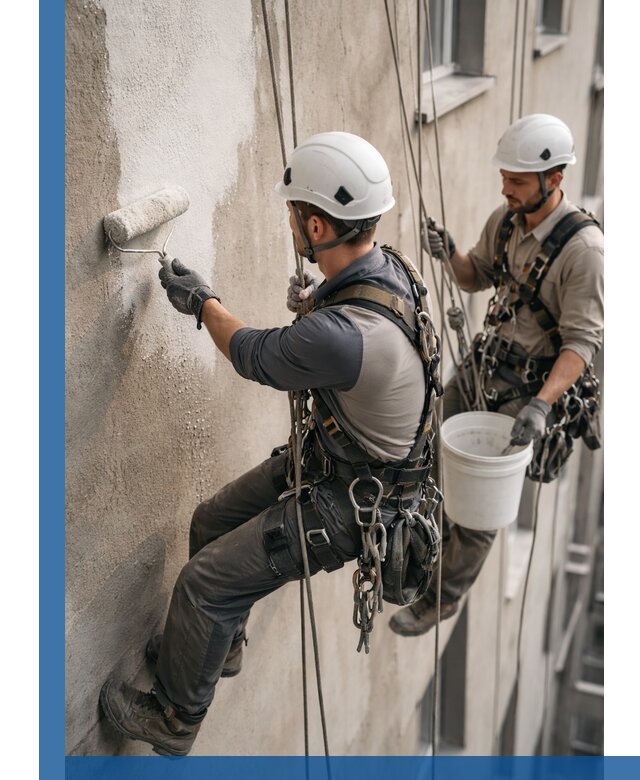 Грунтовка фасада на высоте в Озёрске промышленными альпинистами