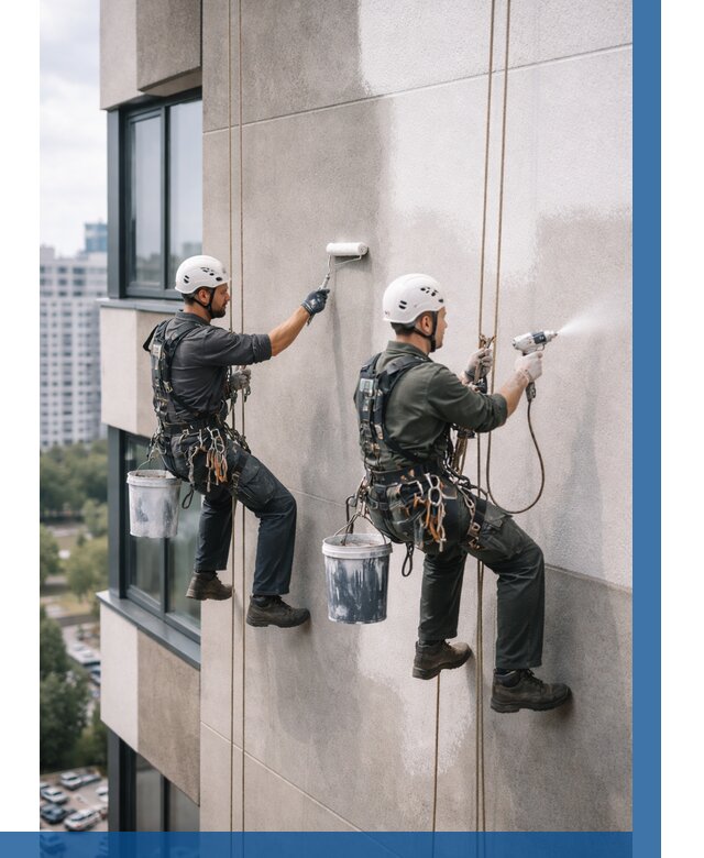 Покраска фасада альпинистами в Озёрске от 304 р. | ВЫСОТНИК-Озр