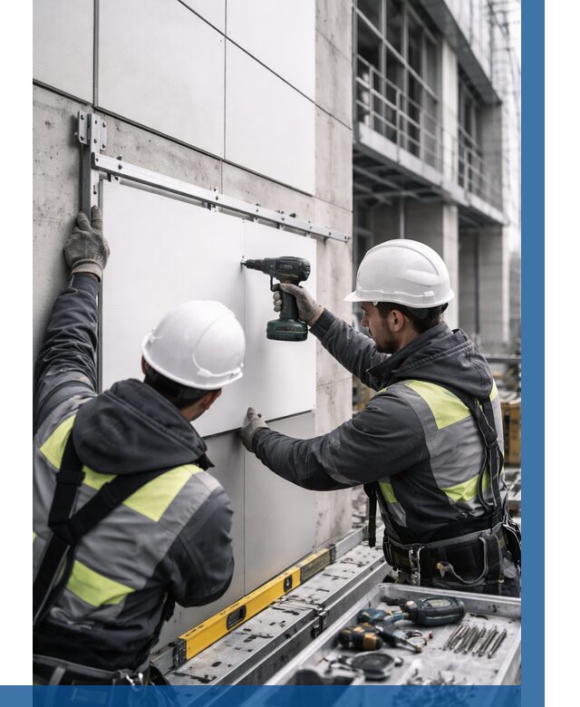 Монтаж композитных панелей фасада в Озёрске от 2536 р. | ВЫСОТНИК-Озр