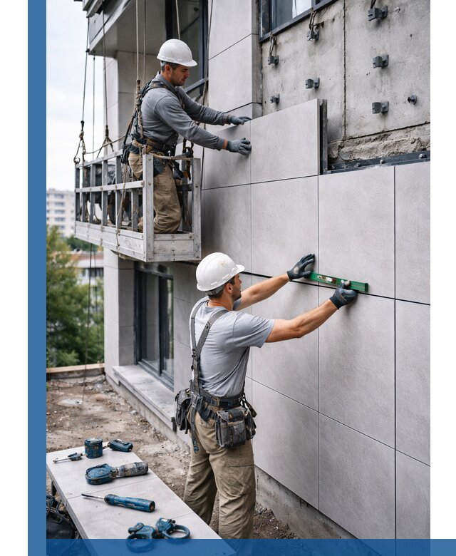 Монтаж керамогранита на фасад в Озёрске под ключ с гарантией качества