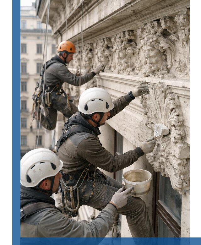 Реставрация фасадной лепнины с высотными работами в Озёрске