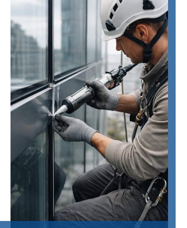 Герметизация стыков витража в Озёрске от 1217 р. | ВЫСОТНИК-Озр