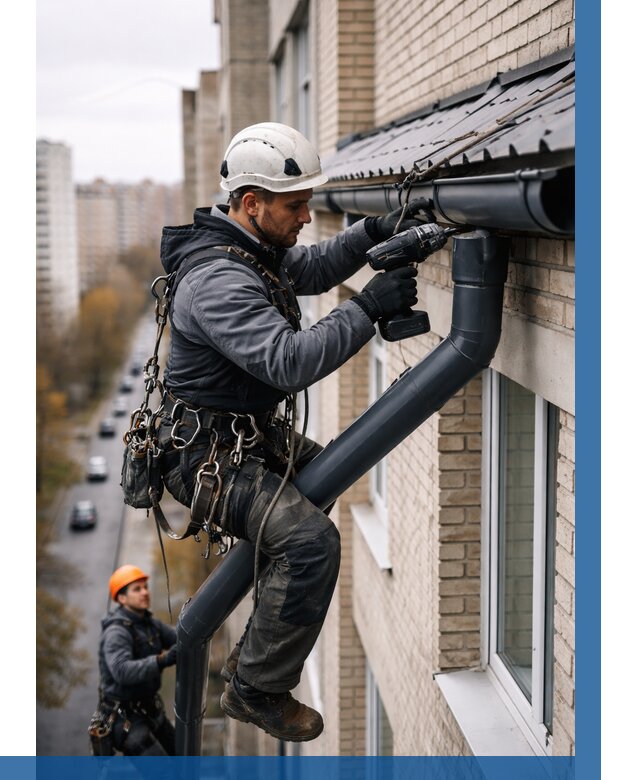 Монтаж водосточной системы на здании в Озёрске от 5071 р. | ВЫСОТНИК-Озр