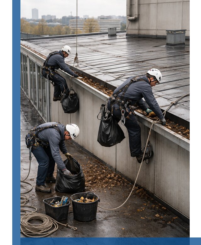 Очистка кровли по периметру в Озёрске силами промышленных альпинистов