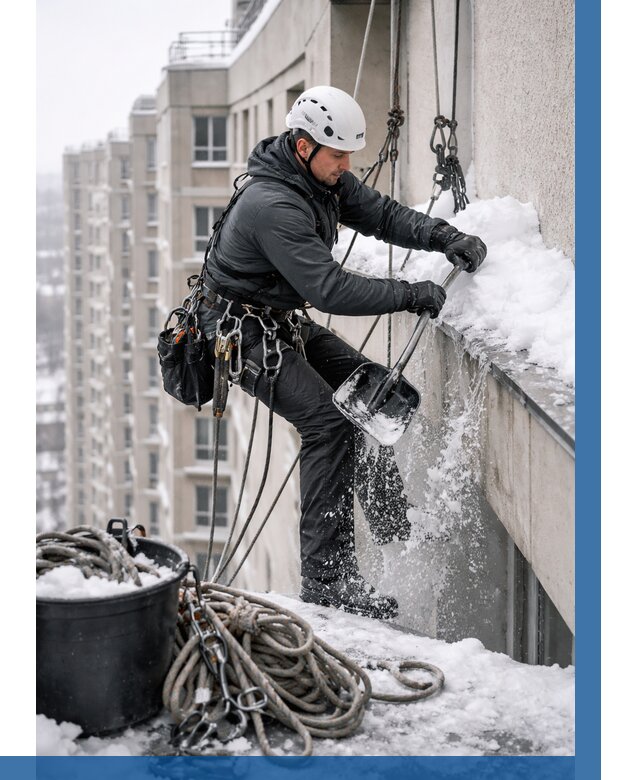 Очистка карнизов от снега в Озёрске от 304 р. | ВЫСОТНИК-Озр