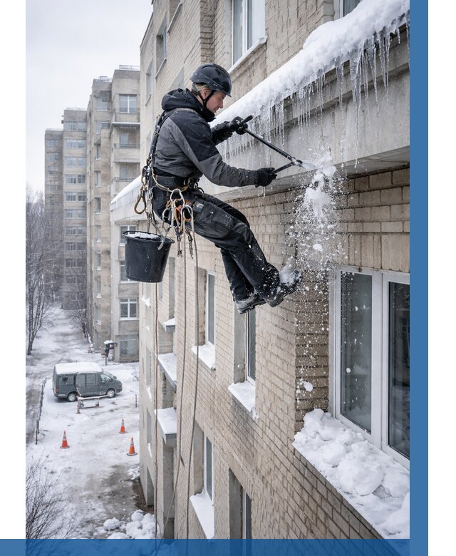 Удаление наледи с карнизов в Озёрске от 355 р. | ВЫСОТНИК-Озр