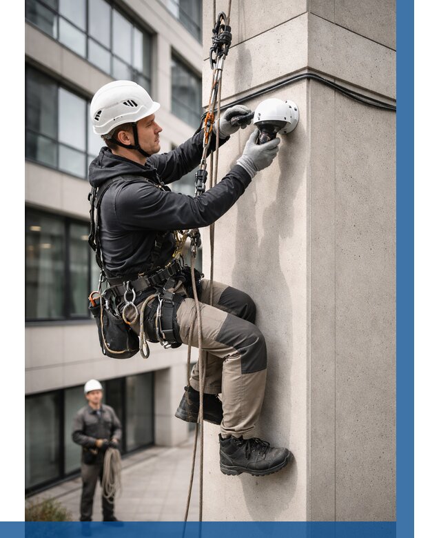 Монтаж камер видеонаблюдения на фасаде в Озёрске от 8621 р.-ВЫСОТНИК-Озр