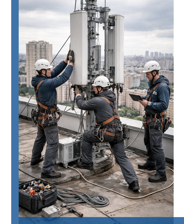 Монтаж антенн связи на крыше в Озёрске с вводом в эксплуатацию