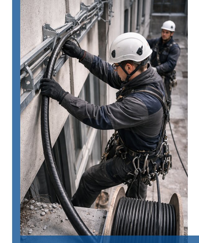 Протяжка кабеля питания на высоте в Озёрске с гарантией безопасности и качества