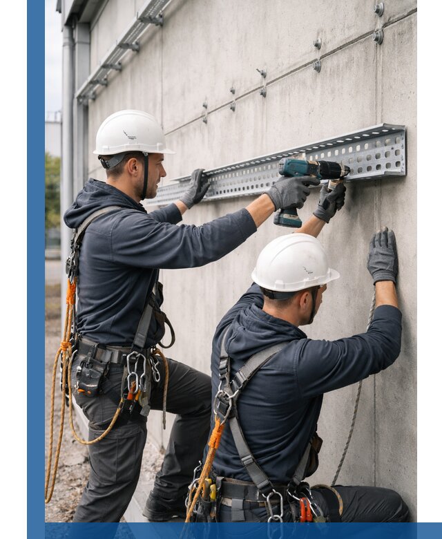 Монтаж кабельных лотков на фасаде зданий в Озёрске с гарантией