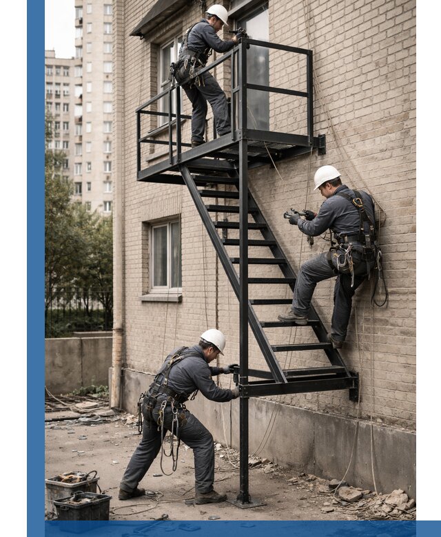 Монтаж пожарной лестницы в Озёрске, установка и крепление