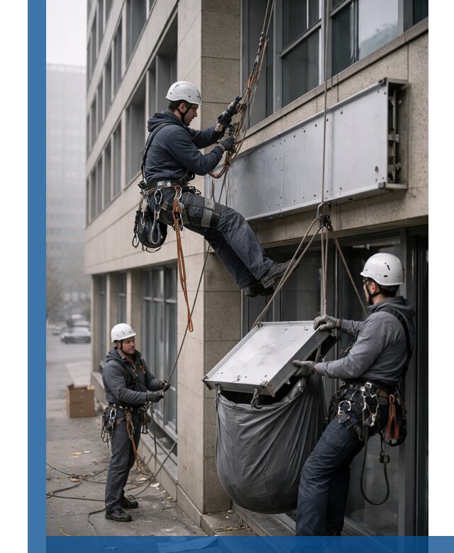 Демонтаж рекламной вывески с высотными работами в Озёрске