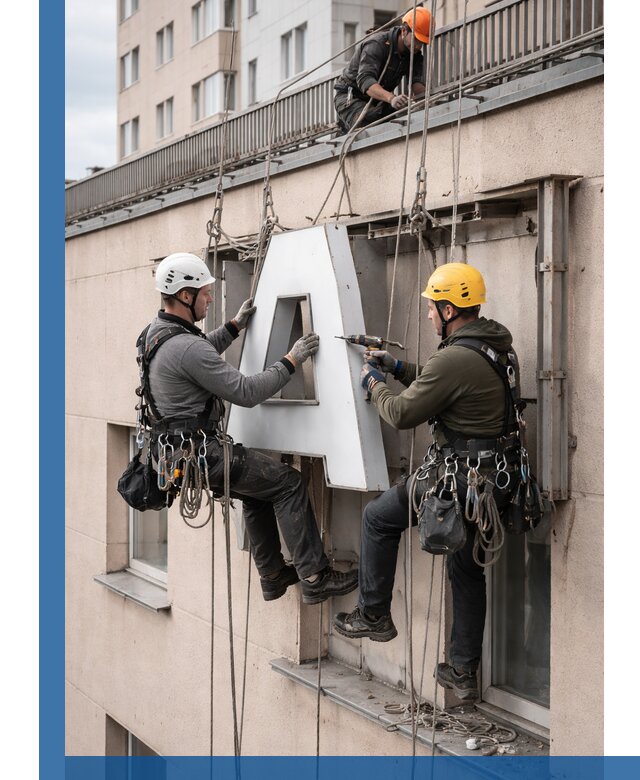 Ремонт и восстановление наружных вывесок на высоте в Озёрске