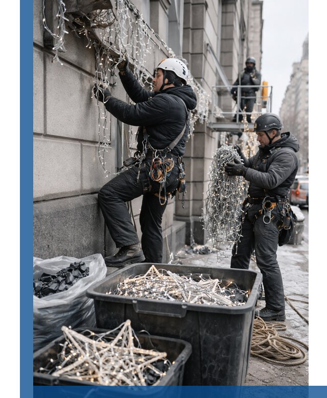 Демонтаж новогоднего оформления и гирлянд в Озёрске