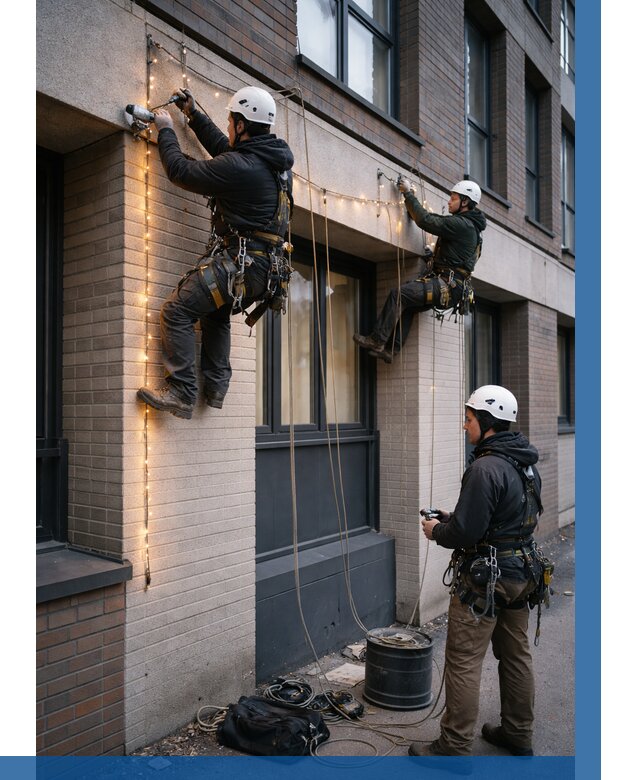 Монтаж гирлянд на фасаде в Озёрске от 3550 р. | ВЫСОТНИК-Озр