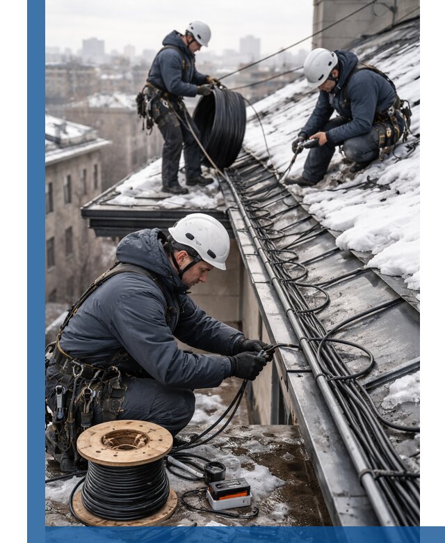 Монтаж греющего кабеля на кровле в Озёрске под ключ