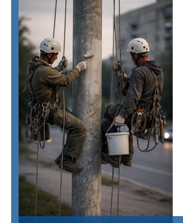 Покраска опор освещения и антикоррозийная защита в Озёрске