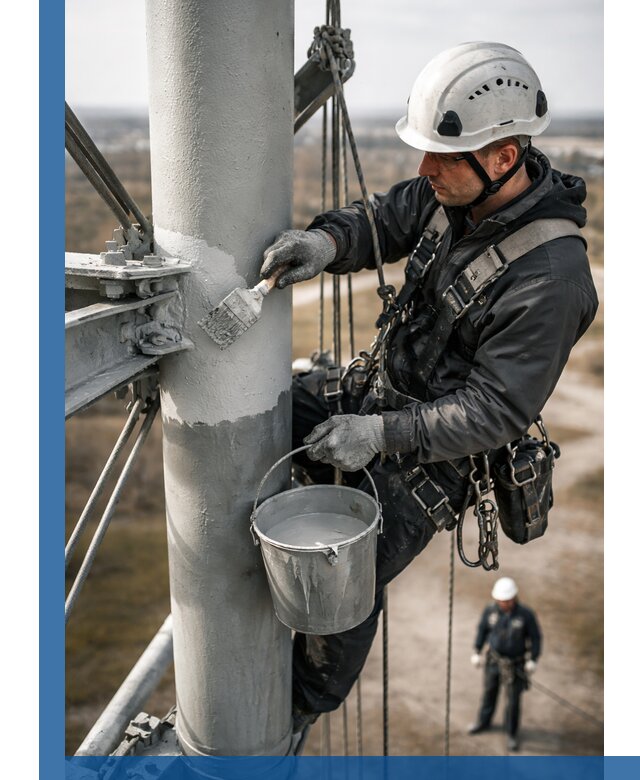 Покраска мачт связи в Озёрске промышленными альпинистами