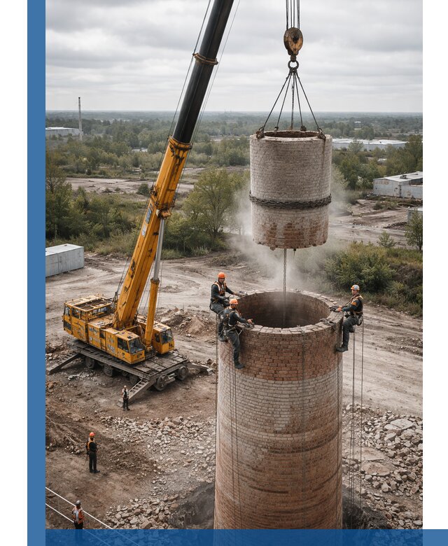 Демонтаж дымовой трубы в Озёрске с гарантиями безопасности