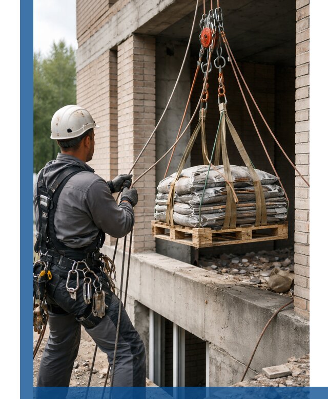 Подъем материалов на этаж веревками в Озёрске оперативно