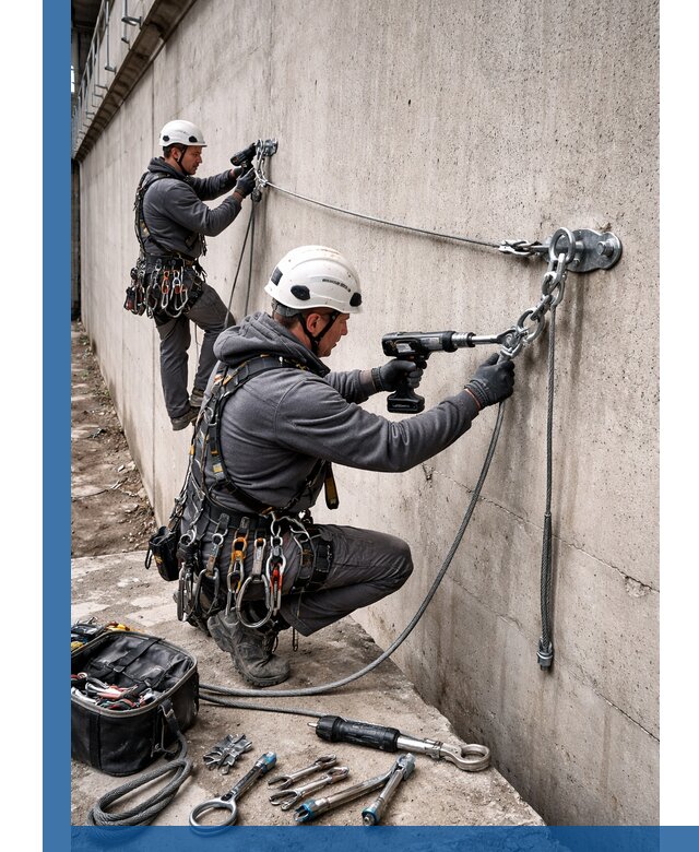 Монтаж анкерных линий высотной безопасности в Озёрске