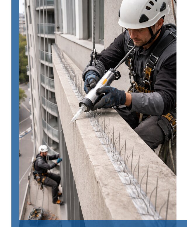 Установка шипов от птиц на фасадах и кровлях в Озёрске